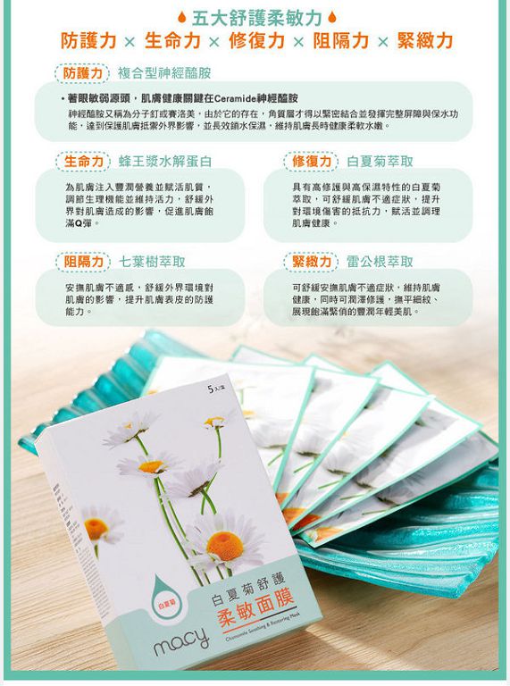 女人知己 試用 重啓 美肌力 白夏菊 舒護 柔敏 面膜 無添加 酒精 無色素 無paraben防腐劑 乾燥緊繃 粗糙脫屑 脆弱肌質 妝後浮粉 曬後救急 chialo 保濕 敏感肌  